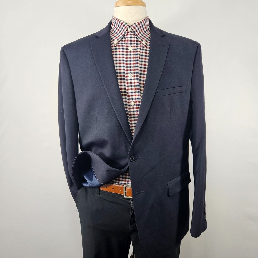 Van Heusen Flex Men's Sport Coat Blazer Two Button Navy Twill Polyester 46R